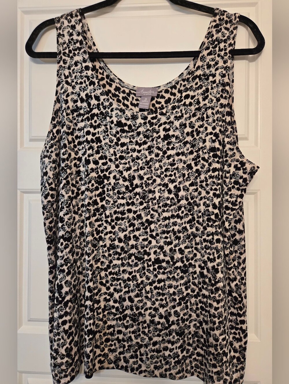 Chico's Black and Cream  Leopard-Print Tank With Shimmer Size 3 Chico's Sizing=L